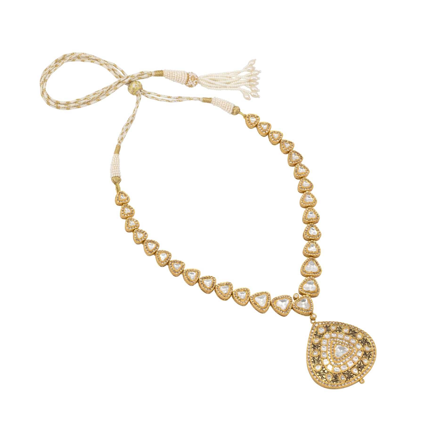 Triangular Polki Pendant with Jadai Detailing and Partash